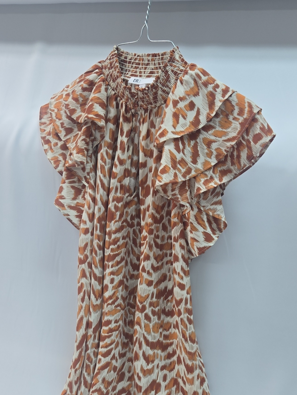 DR2 Brown & Cream Ruffle Sleeve Animal-Print Blouse